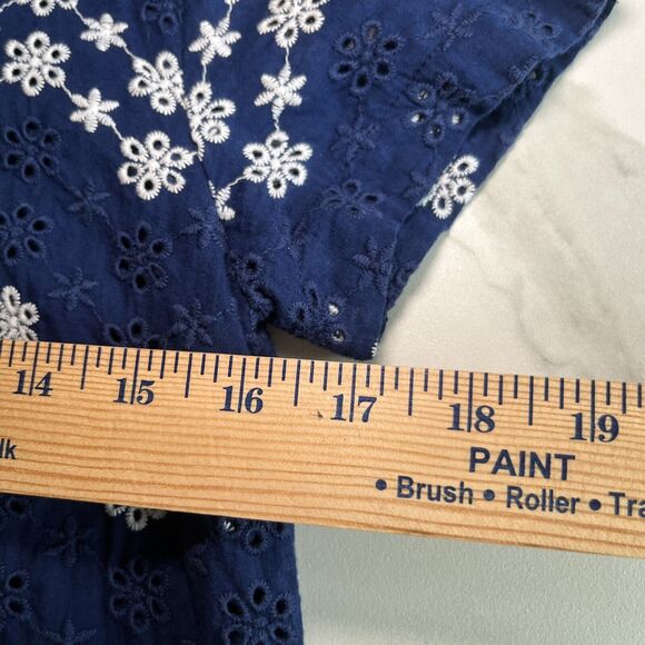 Jun Ivy Dress Embroided Cotton Sz Sm Floral Short Sleeve Mini Shift Lined Blue - Picture 4 of 12